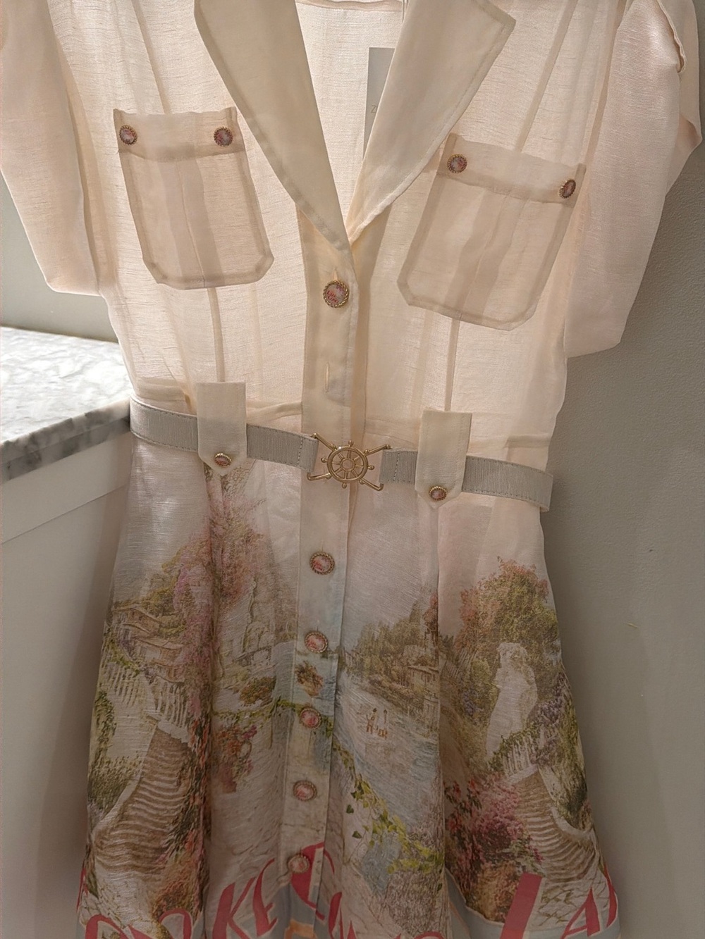 Zimmermann Cream Scenic-Print Mini Shirt Dress - Picture 3 of 8